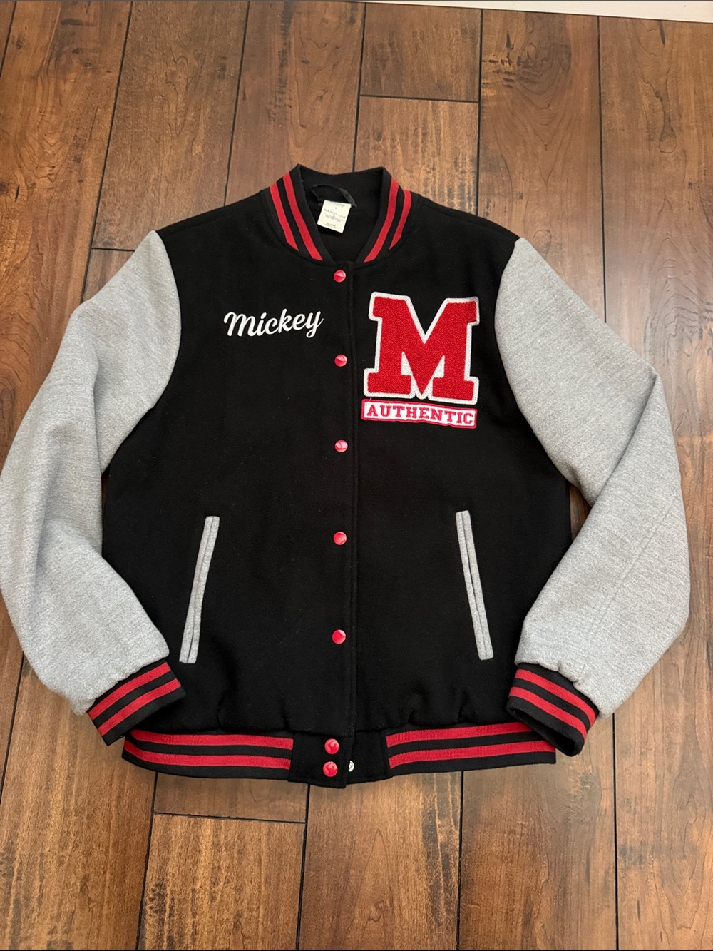 Men’s, Disney Black, Gray & Red Mickey Varsity Jacket